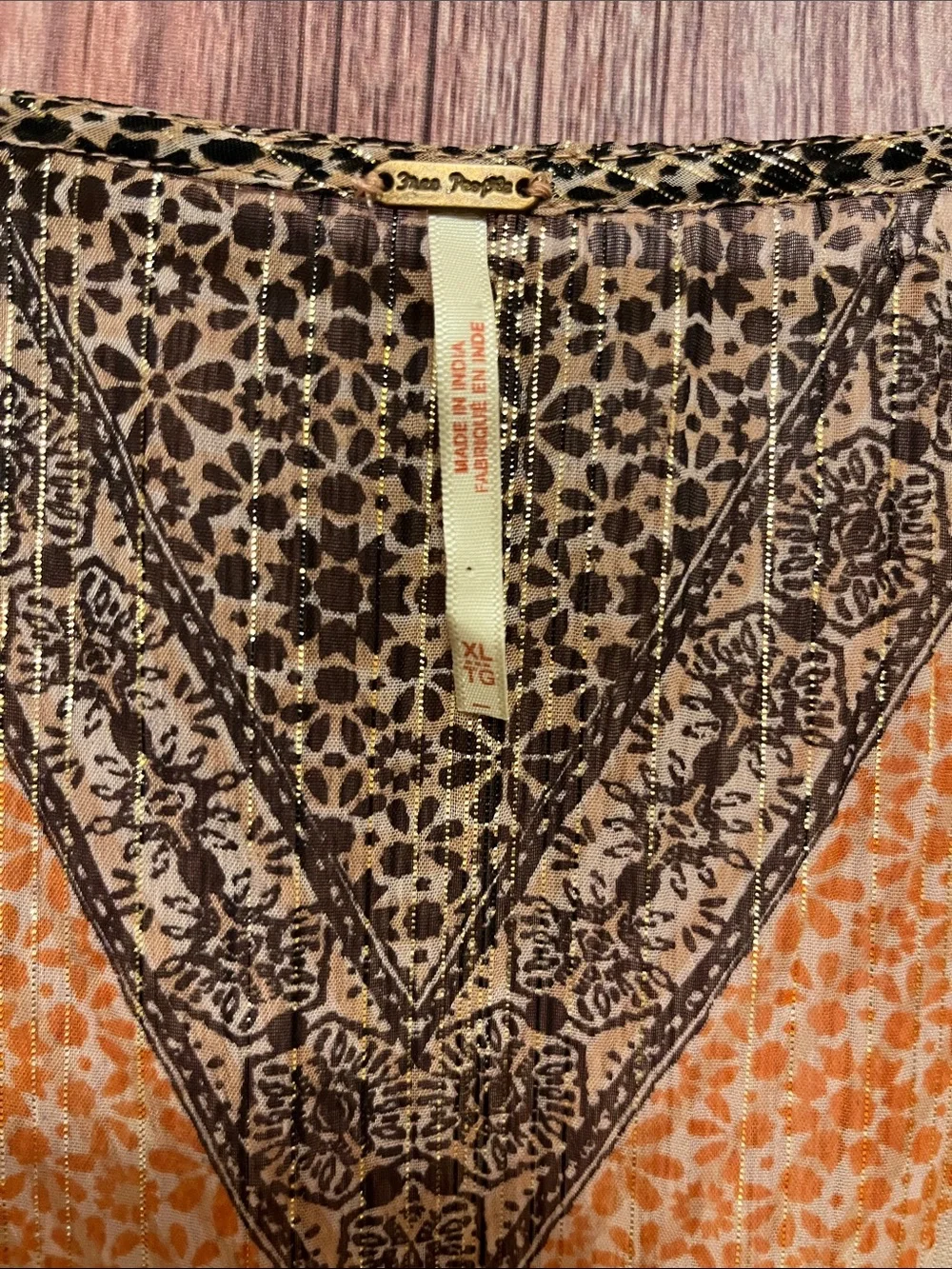 Free People Aliyah Orange Printed Boho Tunic with Balloon Sleeves